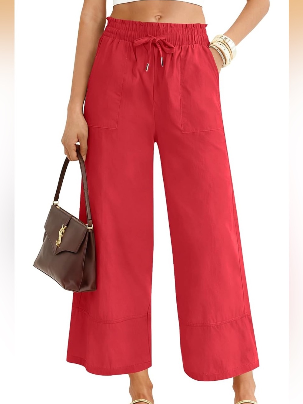 Women’s Red Elastic-Waist Casual Pants